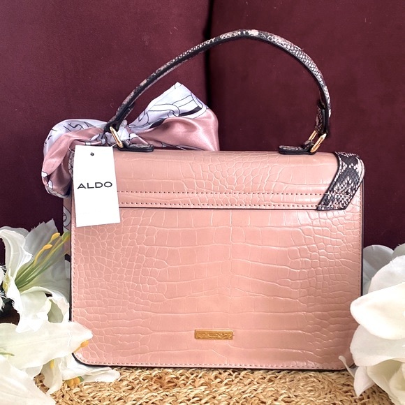 Aldo 'GLENDA' Convertible Satchel in Light Pink & Snakeskin Print - Picture 2 of 15
